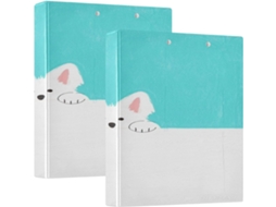 Caixa Fofo com estampa de cachorrinhos brancos, 3,8 cm, 3 argolas com compartimento para bolsa, embalagem com 1 ou 2 unidades, material de