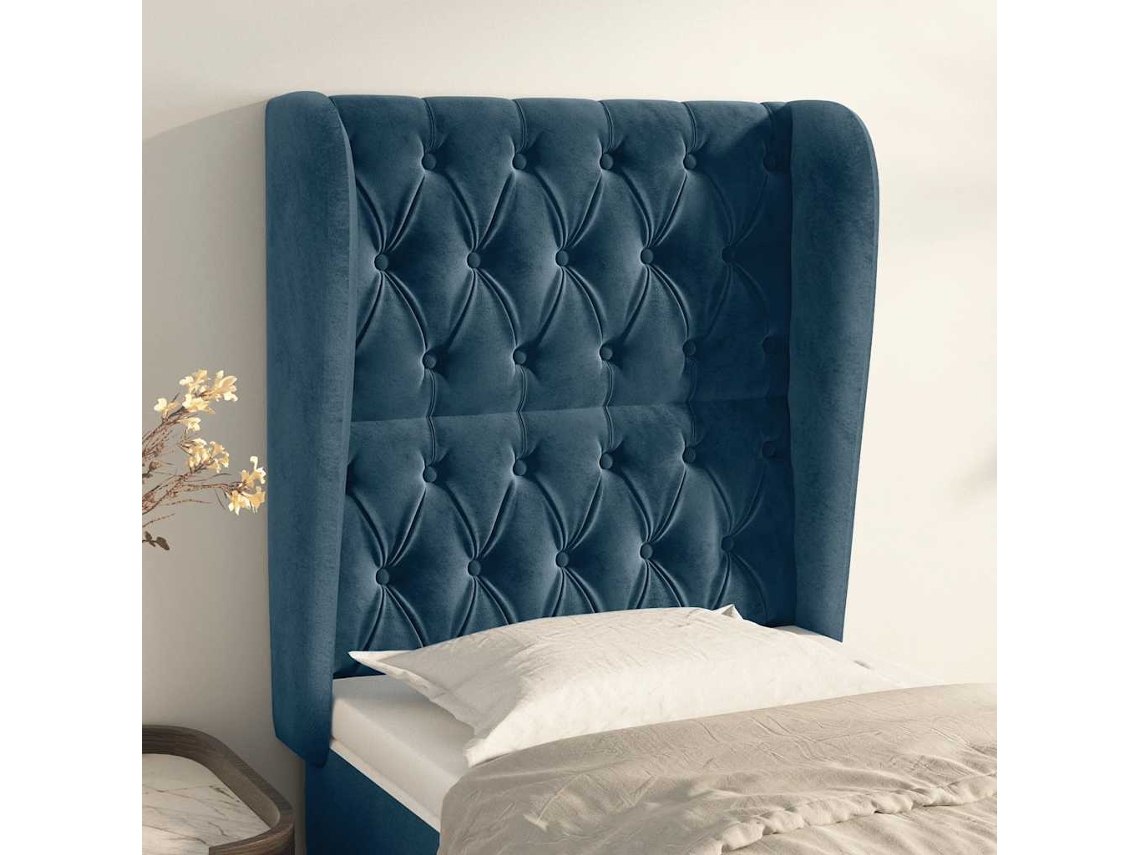Vidaxl Cabeceira Cama C/ Abas Veludo 83x23x118/128 Cm Azul-escuro