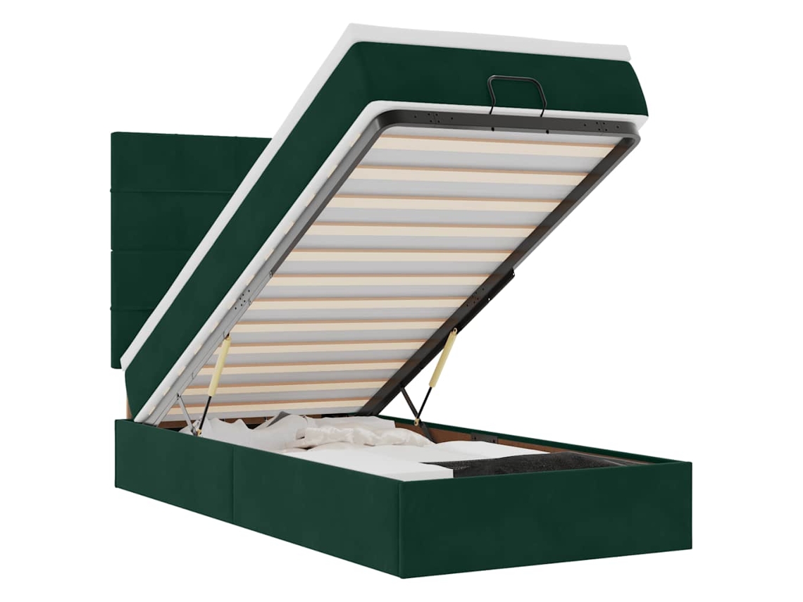 Estrutura de Cama Otomana com Colchões 90x190 cm em Veludo Verde Escuro MAISON EXCLUSIVE