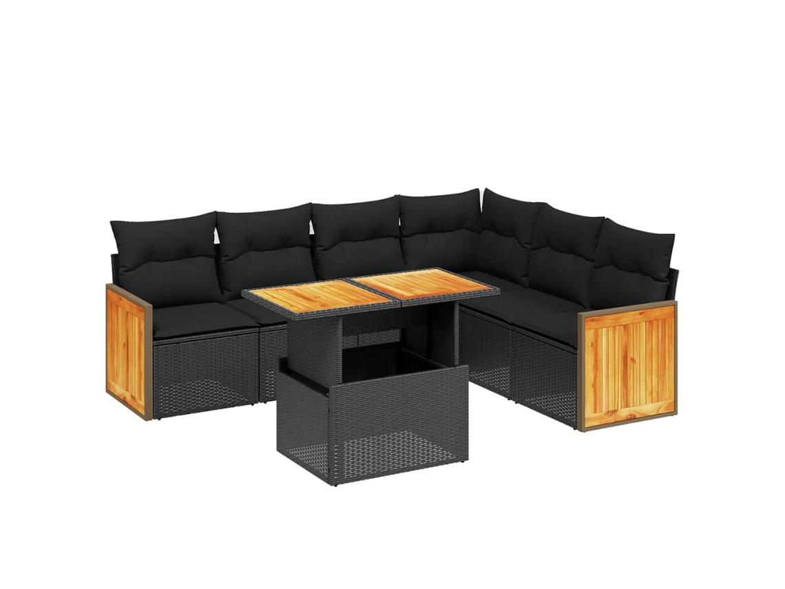 Conjunto de 7 Sofás para Jardim com Almofadões Vime Pe Preto MAISON EXCLUSIVE (7 pcs)