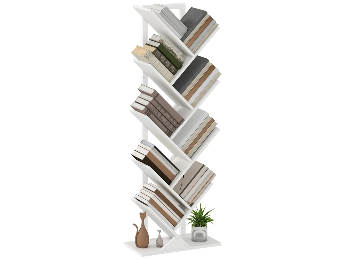 Prateleira em forma de árvore com 9 nichos e sistema antitombamento para sala ou quarto 50x24x136cm branco