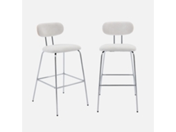 Banco De Bar Em Tecido Impermeável Pés De Metal Cromado, Set De 2, Branco Sweeek