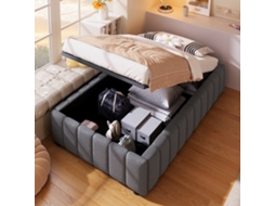 Cama Polster 90x200cm Suporte Hidráulico Sem Cabeceira Cinza