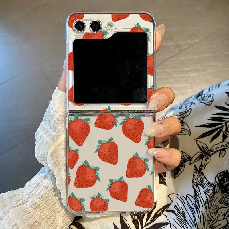 Capa Dobrável Para Celular Galaxy Z Flip 8 Com Estampa Colorida De Frutas (morango), Versão Transparente.