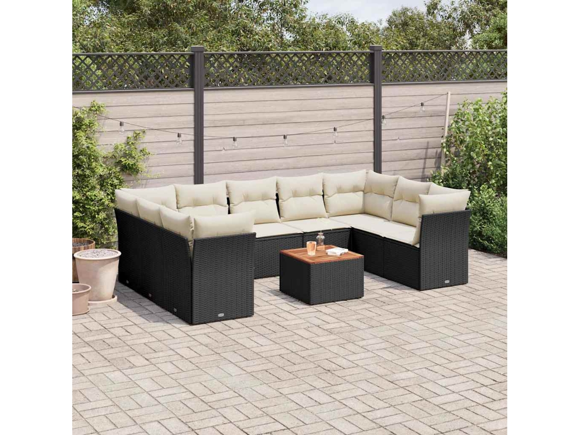 Vidaxl 10 Pcs Conjunto Sofás De Jardim C/ Almofadões Vime Pe Preto