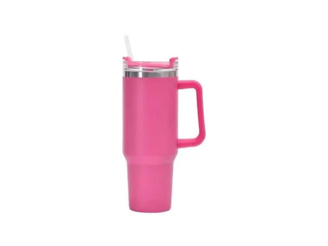 Caneca Térmica De Viagem (rosa) Com Parede Dupla, 1200 Ml (40 Oz), Com Alça E Canudo.