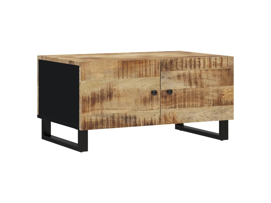 Mesa de centro rústica para sala de estar, 80 x 50 x 40 cm, madeira maciça de manga, detalhes em metal, Dec037158 Décoshop2