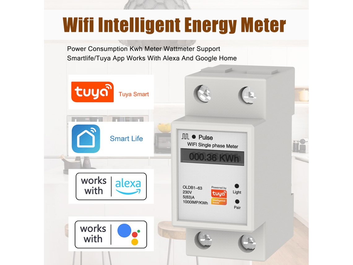 Yuru medidor Inteligente Tuya Wifi Monofásico com Tela Lcd e Visualização Remota Via App