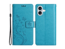 Capa Em Couro Pu, Com Pega Para Apple Iphone 16 Plus Azul