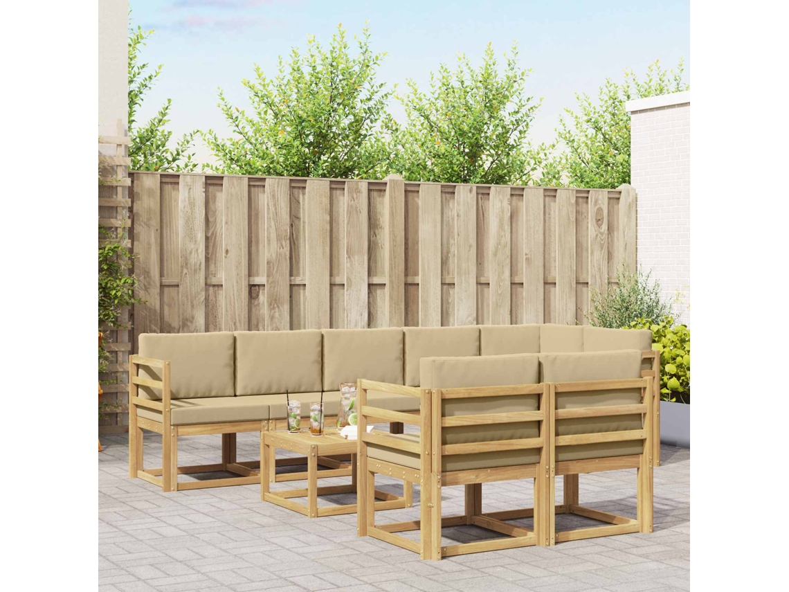 Vidaxl Conjunto De Sofás Para Exterior 9 Unid. Branco E Bege Poliéster