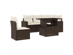 Conjunto de 6 sofás de jardim com almofadões Vime Pe Castanho MAISON EXCLUSIVE (80x200 cm)