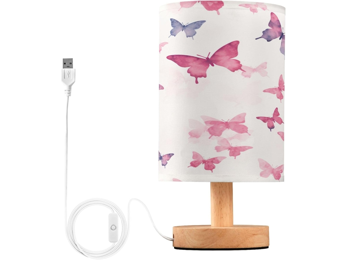 Abajur De Cabeceira Led Em Formato Silhueta Borboleta Para Quarto, Luminária De Leitura Com Cúpula Tecido, Base De