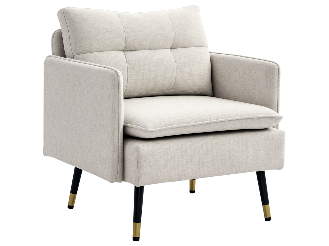 Poltrona Sala de Estar, relax, com apoio de braços, assento acolchoado, pés de aço, 76x68x80 cm, creme