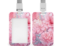 Porta Crachá Homens E Mulheres, Com Estampa Floral Em Tons De Pêssego, Cordão Removível E Proteção Vertical