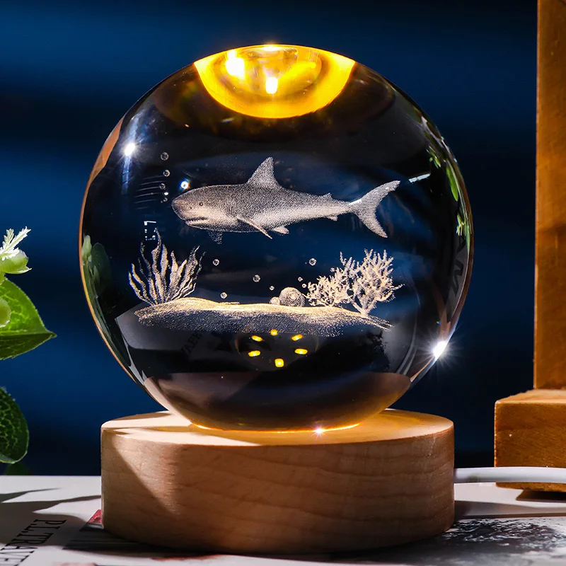 Luminária Noturna de Cristal em Formato de Tubarão Oceânico 3d de 6 Cm MDUG (luz Quente)