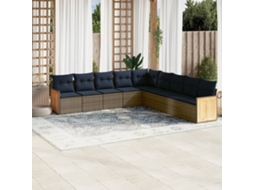 Conjunto de Sofá de Jardim com 9 Peças e Almofadas em Rattan Sintético Preto VIDAXL