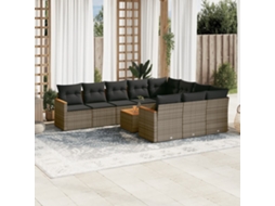 Jogo de Sofá Jardim 11 Peças C/ Almofadões Vime Pe Cinza Dkd Home Decor