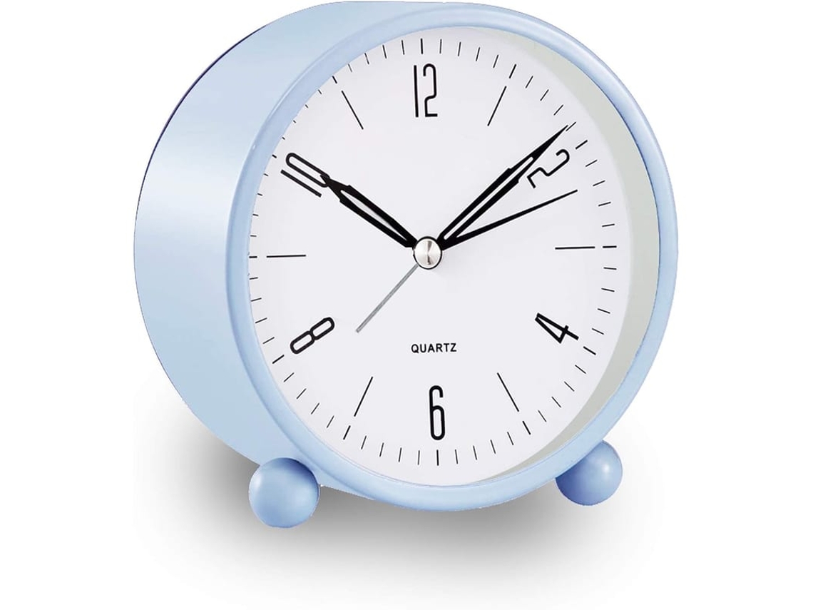 2026-reloj Despertador Analógico De 4 Polegadas Silencioso Com Luz Noturna, Bateria, Design Simples Para Quarto, Azul Céu