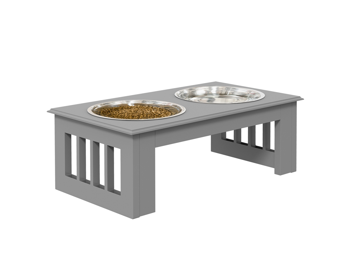 Estação de Alimentação para Cães, Antiderrapante, 0,9L, 44x24x15cm, Cinza | S/MARCA