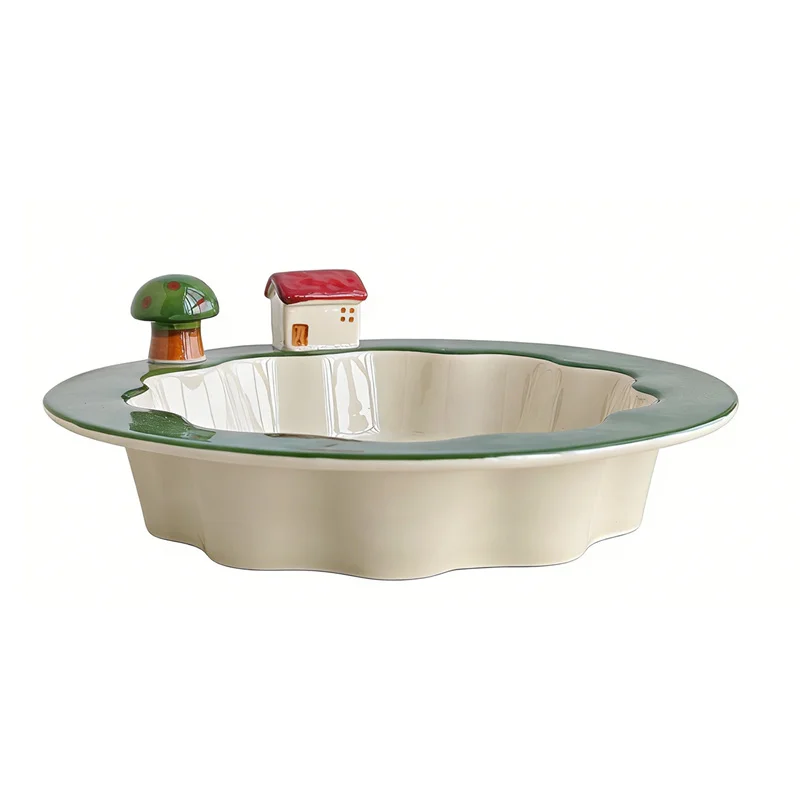 Prato de Salada de Cerâmica , Prato com Design Criativo, Prato para Massa. MDUG (1 Peça, 23 Cm)