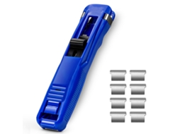 Dispensador De Clips De Papel Multiusos Manual Com Agarre Forte E 8 Clips De Reposição Para Estudantes E Escritório, Cor Azul