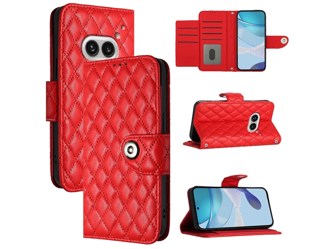 Capa De Celular Flip Em Couro Com Textura Rômbica E Cordão Para Nothing Phone 2a
