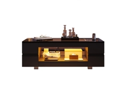 Mesa De Café Preta 2 Camadas Led Controle Bluetooth Ziwei Store