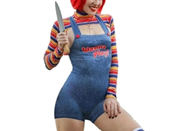 Traje De Muñeca Chucky Para Mulher Conjunto Halloween Noite Terrorífica Assassino Tela De Poliéster Estilo Ajustado Manga Longa B M