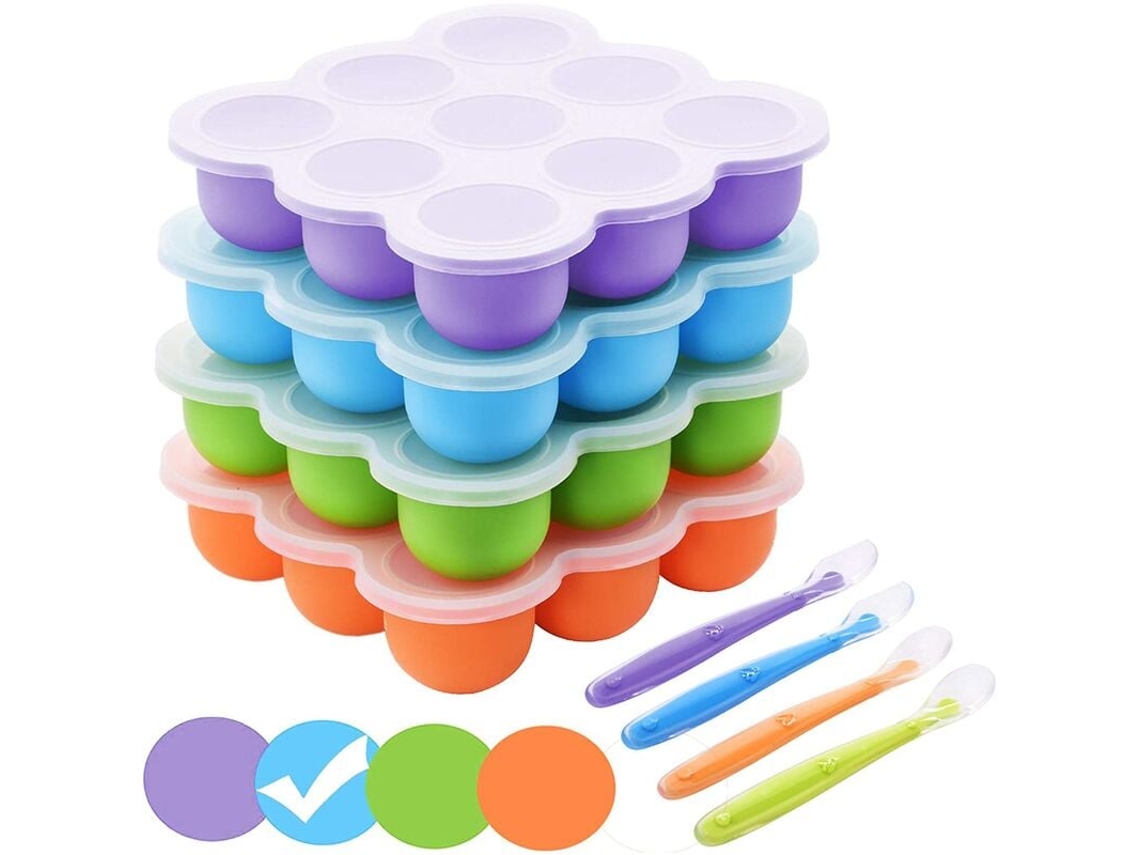 Bandeja de gelo de silicone Slowmoose para congelar comida de bebê com tampa hermética, reutilizável, 9 x 75 ml, azul