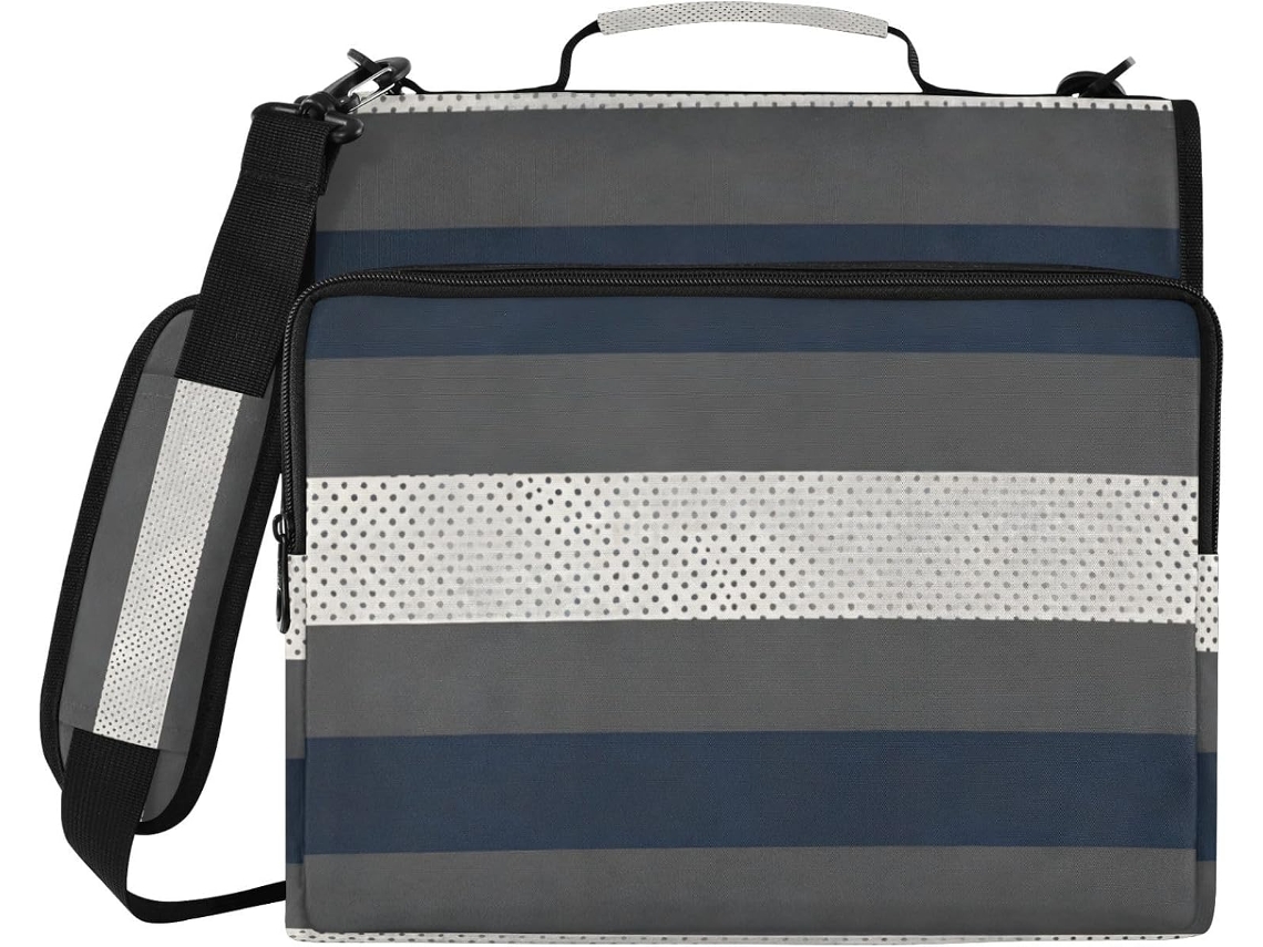 Pasta De Argolas 3, 8cm Com 3 Bolsos Extras, Alça De Ombro E Mão, Impermeável, Com Zíper, Ideal Escola