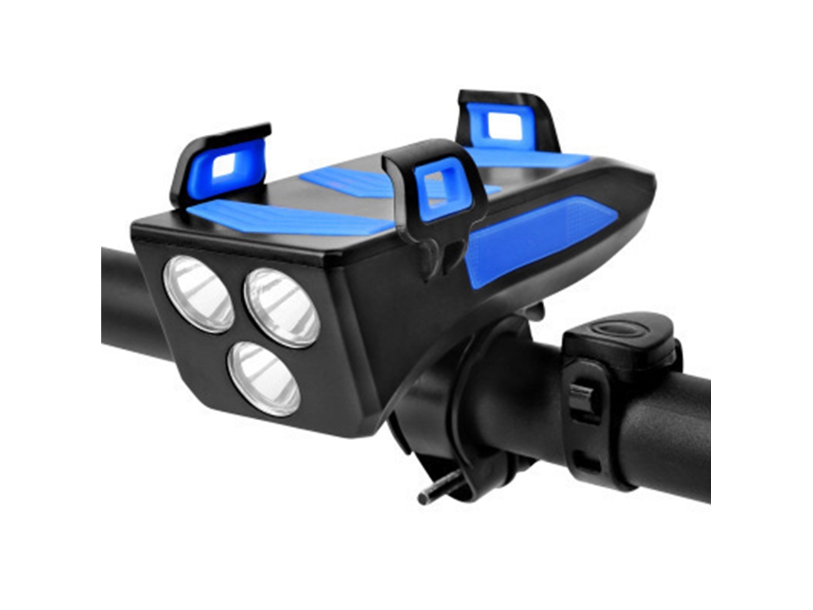 Suporte Multifuncional Para Celular De Bicicleta Com Buzina, Bateria Externa De 2000mah, 3 Modos De Luz E Suporte Usb (azul).