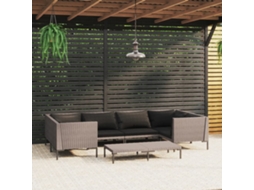 Pcs Conj. Lounge Jardim C/ Almofadões Vime Pe Cinzento Escuro Dkd Home Decor