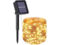 Grinalda Solar Led 10m 100 Led 8 Modos De Luz Branco Quente Para Jardim