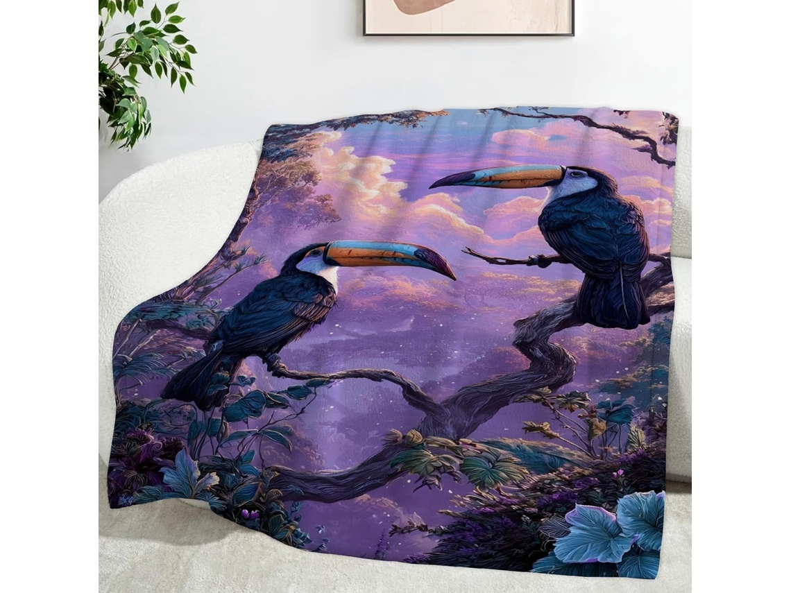 Manta com Estampa de Pássaros e Galhos 150x200 Cm Multifuncional Macia Aconchegante em Flanela Ideal para Cama