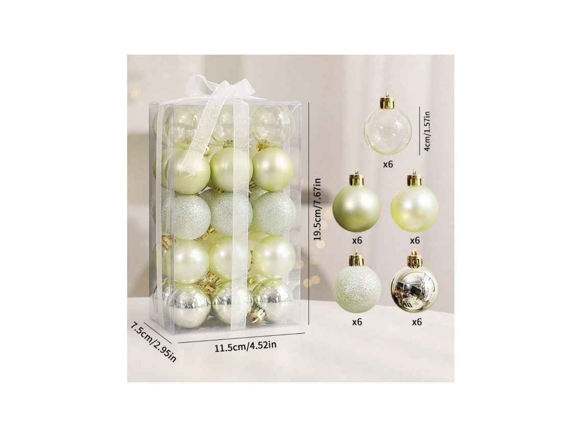 Pingente De Conjunto De Bola De Natal, 30 Unidades Verde Creme De 4cm Igvtrade