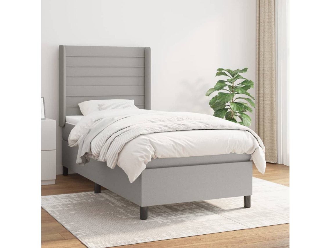 Cama Com Molas/colchão 90x190 Cm Tecido Cinzento-claro
