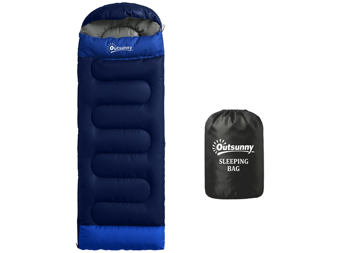 Saco de Dormir Adulto com Seção para Cabeça, fecho Éclair e Bolsa de Armazenamento, 300 G/m², 215x75x10cm azul Marinho BTFORUS