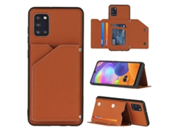 Capa Traseira À Prova De Choque Com Compartimentos Para Cartões E Suporte E Porta-retratos Para Samsung Galaxy A31 Com Sensação De Pele Em Pu Tpu