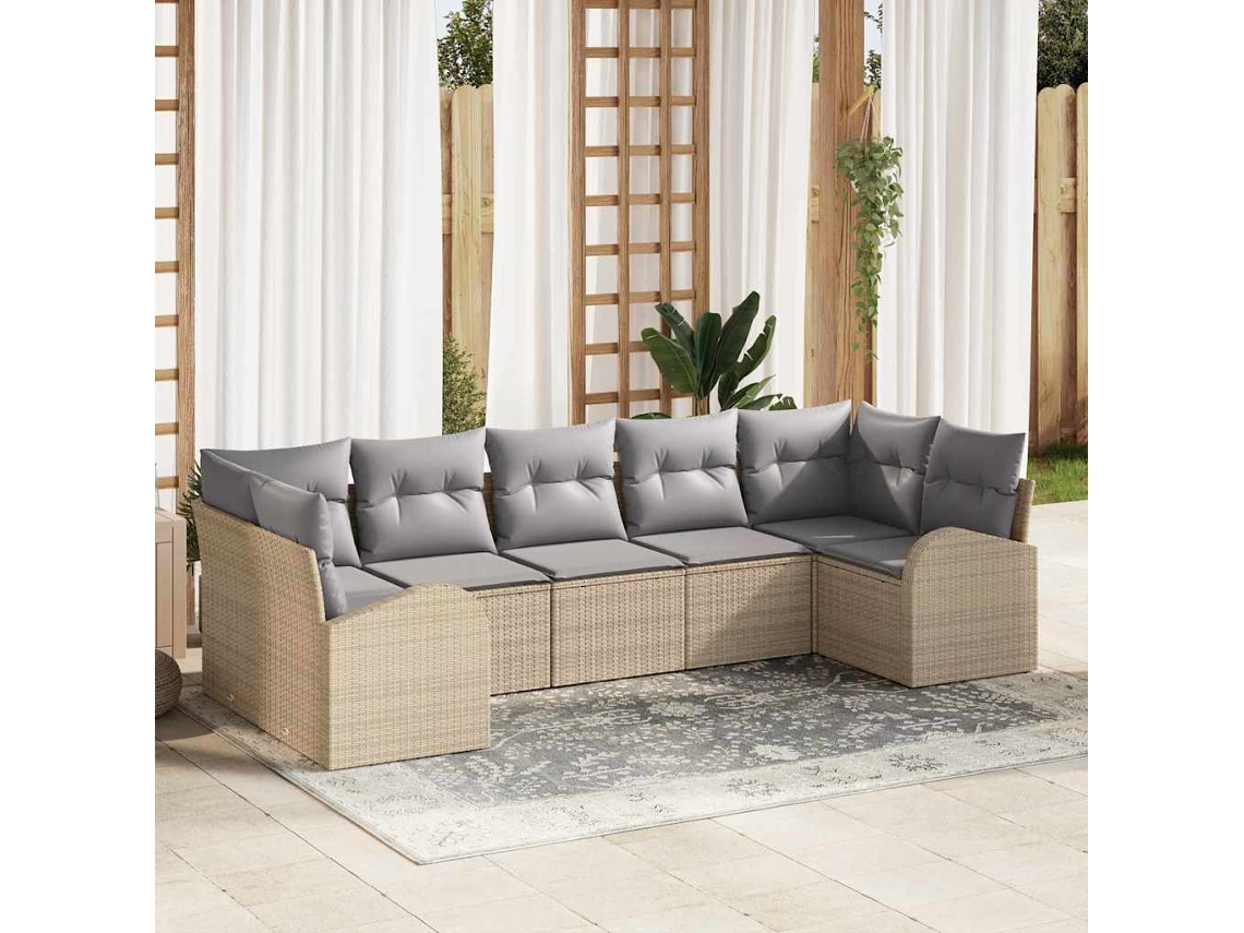 Vidaxl Conjunto De Sofá De Jardim 7 Unid. Bege E Cinza Claro Vime Pe