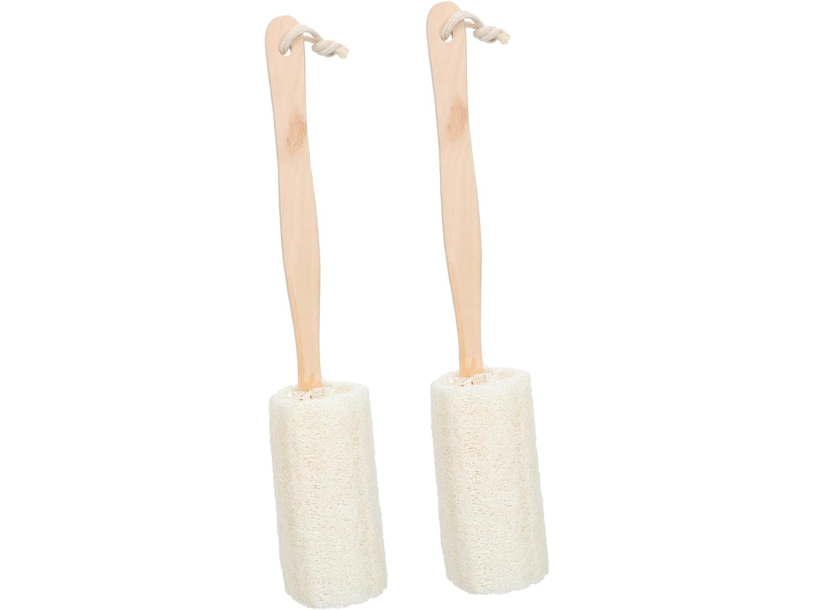 Conjunto De 2 Escovas Esfoliantes Bucha Vegetal Lifkome Com Cabo Longo Madeira, Esponja Natural Para Limpeza Corporal