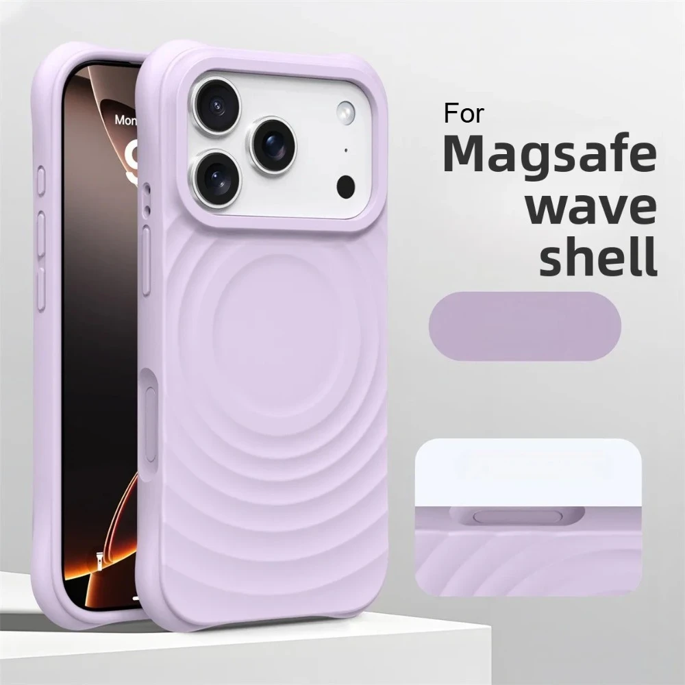 (roxo, Iphone 14 Pro Max) Capa Com Textura De Ondulação De Água, Compatível Com Carregamento Magnético Magsafe, Silicone Líquido
