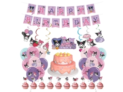 Conjunto de Pratos, Flocos, Guardanapos e Balões para Festa com Tema Kuromi BRILVIBERA