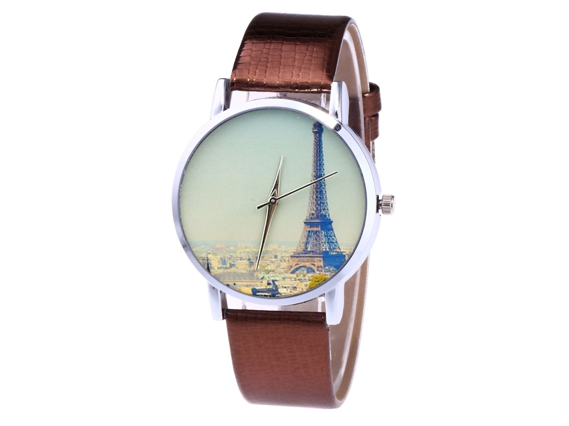 Relógio de quartzo unissex com pulseira de PU Torre Eiffel Zhoulianfa T420-yx (marrom)