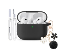 Capa de Silicone para Airpods 1/2 com Chaveiro Brilhante e Kit de Limpeza Preto PANOONA
