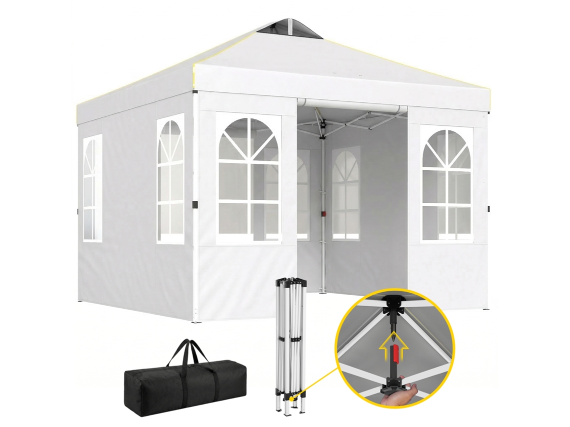 Carpa pop up 3x3m upf50+ desmontável 4 laterais altura ajustável com bolsa de transporte branca BTFORUS
