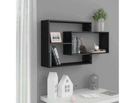 Prateleiras parede 104x20x60 cm contraplacado preto brilhante