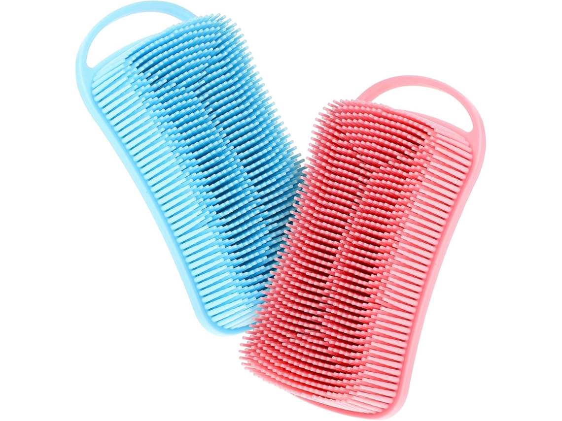 Conjunto De 2 Escovas Esfoliantes Corporais Silicone Eringogo, Com Design Quadrado Pequeno, Nas Cores Azul E Rosa