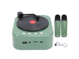 Aetheria gramafone Bluetooth 5.3 com 3 Modos Som Hifi Retro Portátil com 2 Microfones Verde