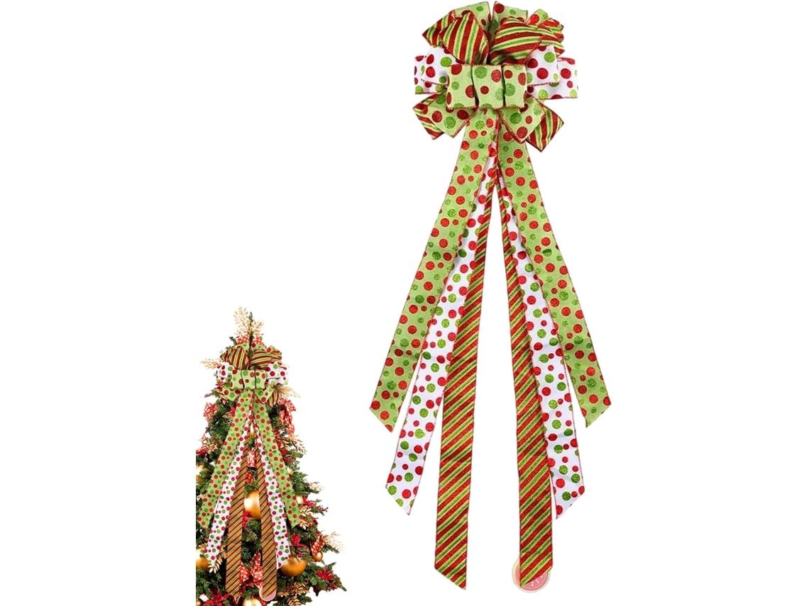 Laços Festivos Para Árvore De Natal | Decoração Para O Topo Da Árvore Para Celebrações