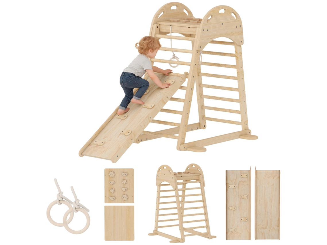 Triângulo De Escalada, Estrutura De Madeira, Recursos De Brincadeira Versáteis, Madeira Natural, 180x89x59 Cm